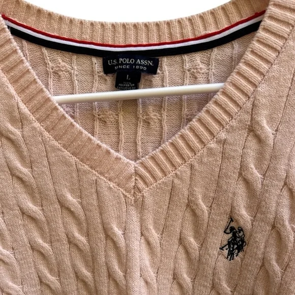 U.S. Polo Assn. Light Pink V-Neck Cable Knit Sweater - Picture 2 of 5